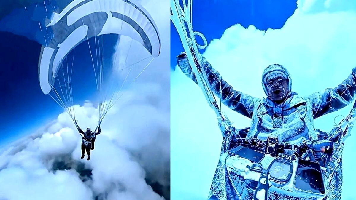چترباز چینی در هوا یخ زد/ ویدئو

