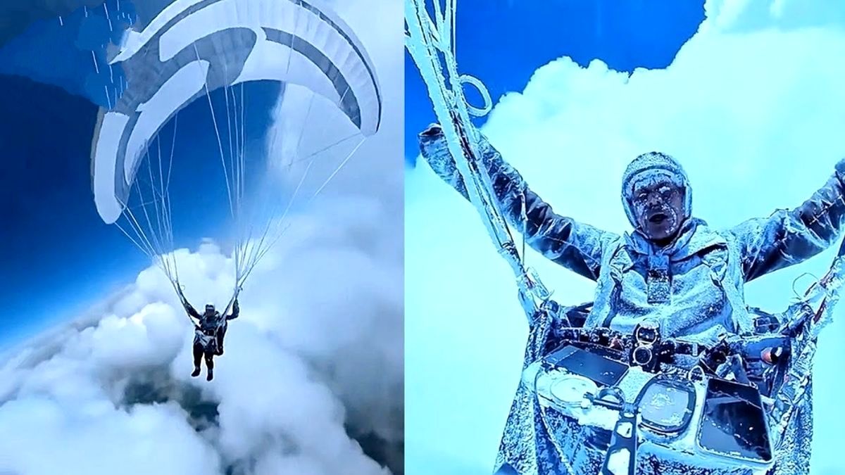 چترباز چینی در هوا یخ زد/ ویدئو

