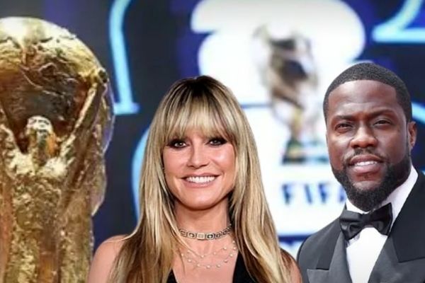 هایدی کلوم، مدل آلمانی و کوین هارت، بازیگر آمریکایی مراسم قرعه کشی جام جهانی ۲۰۲۶ را اجرا می کنند